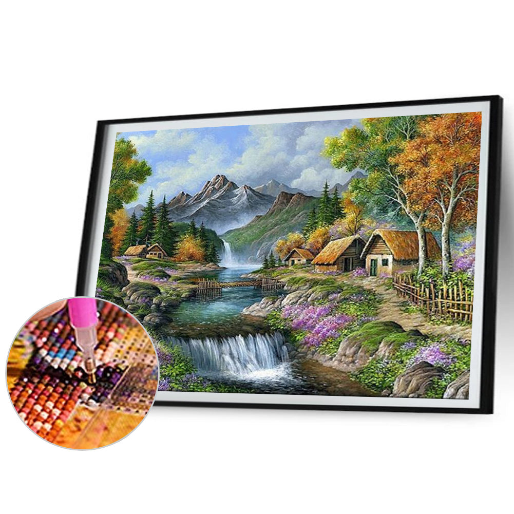 Forest Waterfall - Full Square Drill Diamond Painting 50*40CM