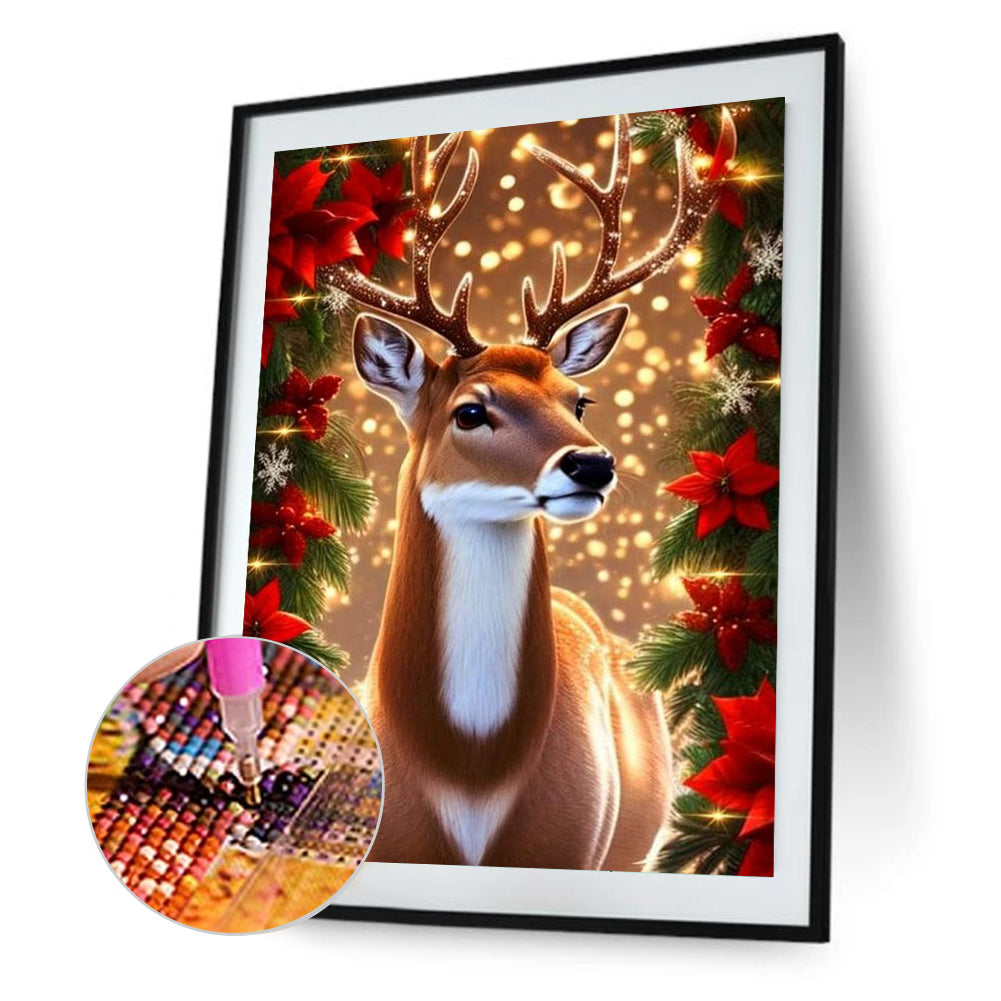 Christmas Deer - Full Round Drill Diamond Painting 30*40CM