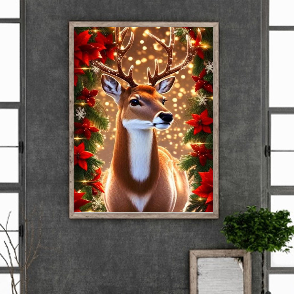 Christmas Deer - Full Round Drill Diamond Painting 30*40CM