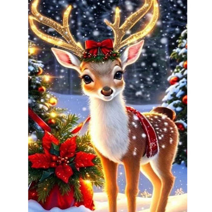 Christmas Deer - Full Round Drill Diamond Painting 30*40CM