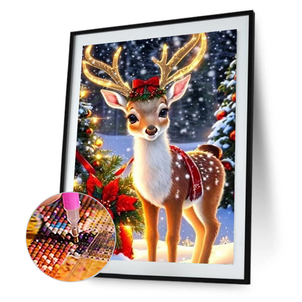 Christmas Deer - Full Round Drill Diamond Painting 30*40CM