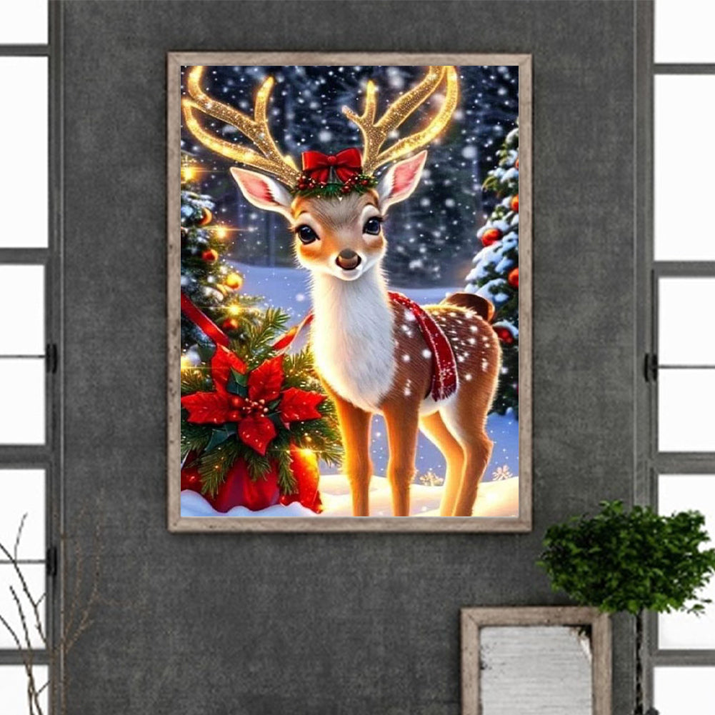 Christmas Deer - Full Round Drill Diamond Painting 30*40CM