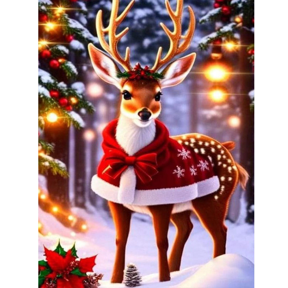 Christmas Deer - Full Round Drill Diamond Painting 30*40CM