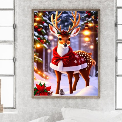 Christmas Deer - Full Round Drill Diamond Painting 30*40CM