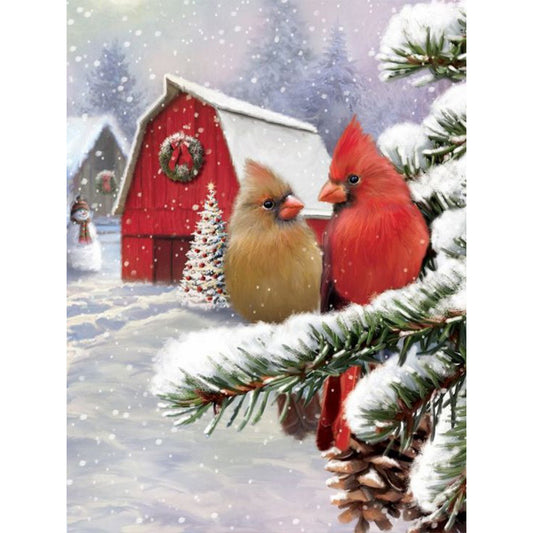 Christmas Cardinal - Full Round Drill Diamond Painting 30*40CM