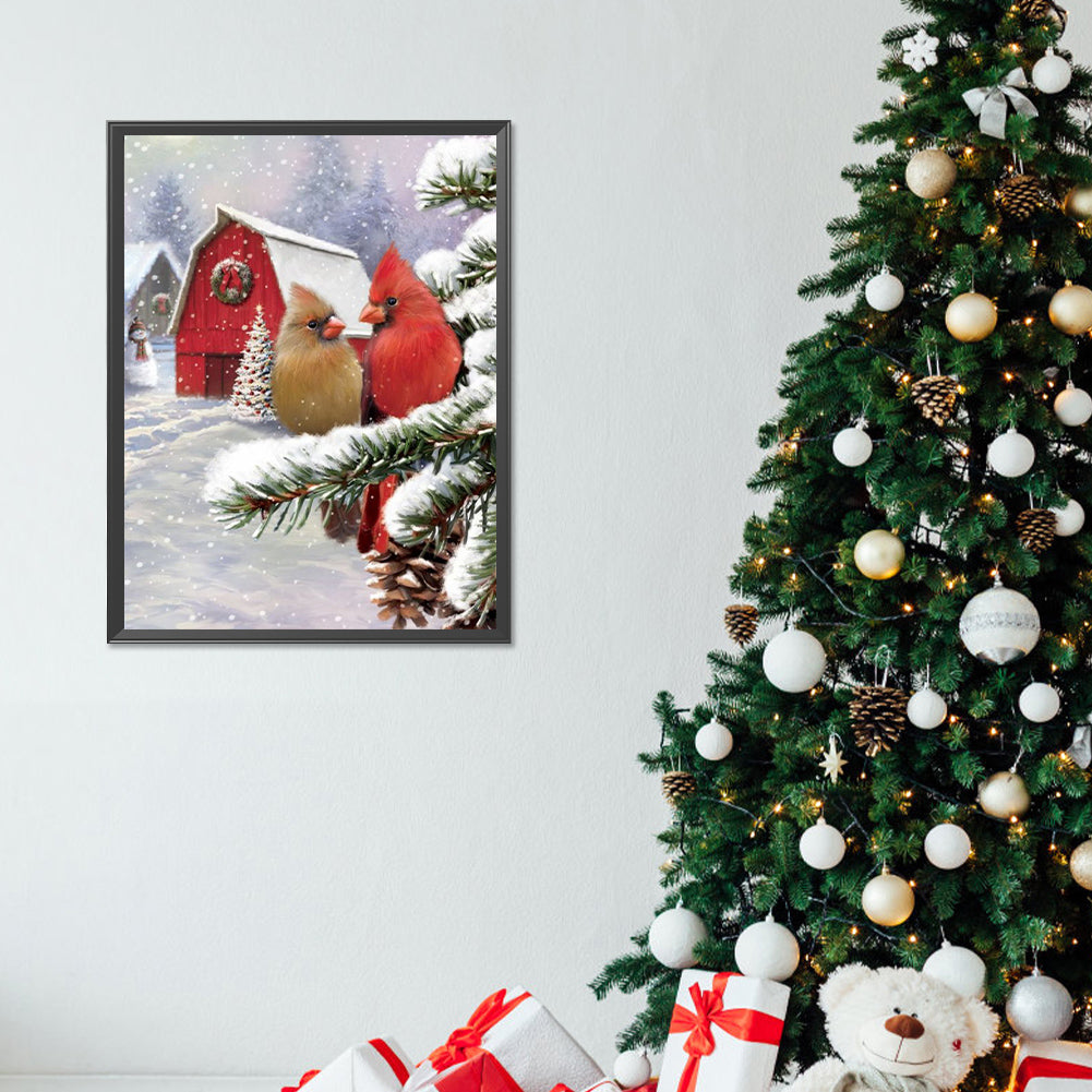 Christmas Cardinal - Full Round Drill Diamond Painting 30*40CM