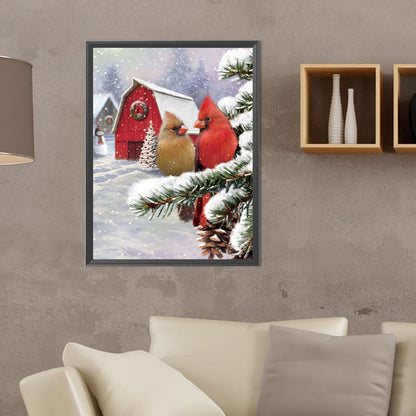 Christmas Cardinal - Full Round Drill Diamond Painting 30*40CM