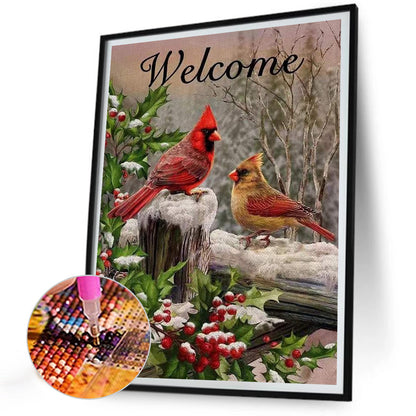 Christmas Snow Cardinal - Full Round Drill Diamond Painting 30*40CM