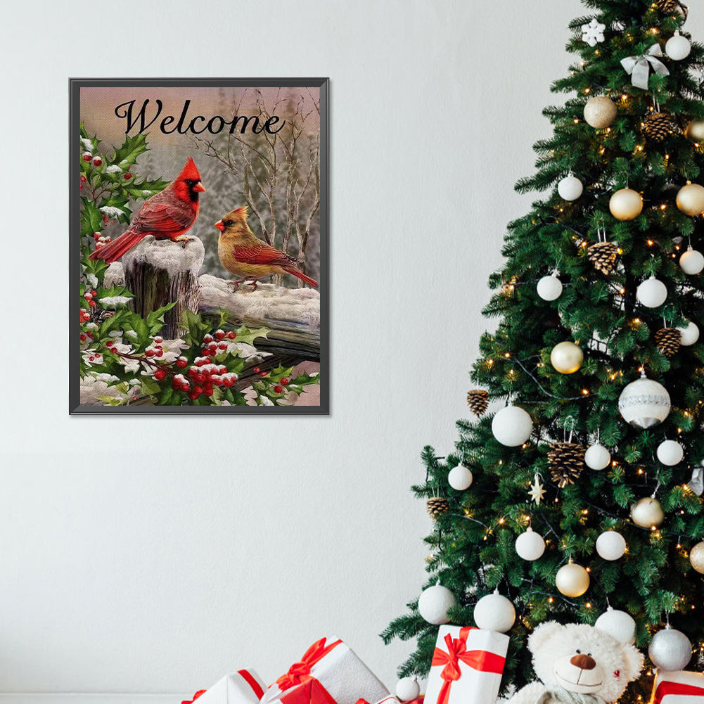 Christmas Snow Cardinal - Full Round Drill Diamond Painting 30*40CM