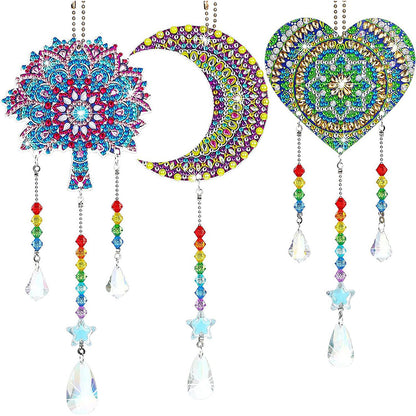 3PCS Suncatcher Double Sided Diamond Painting Art Pendant (Tree Moon Love)