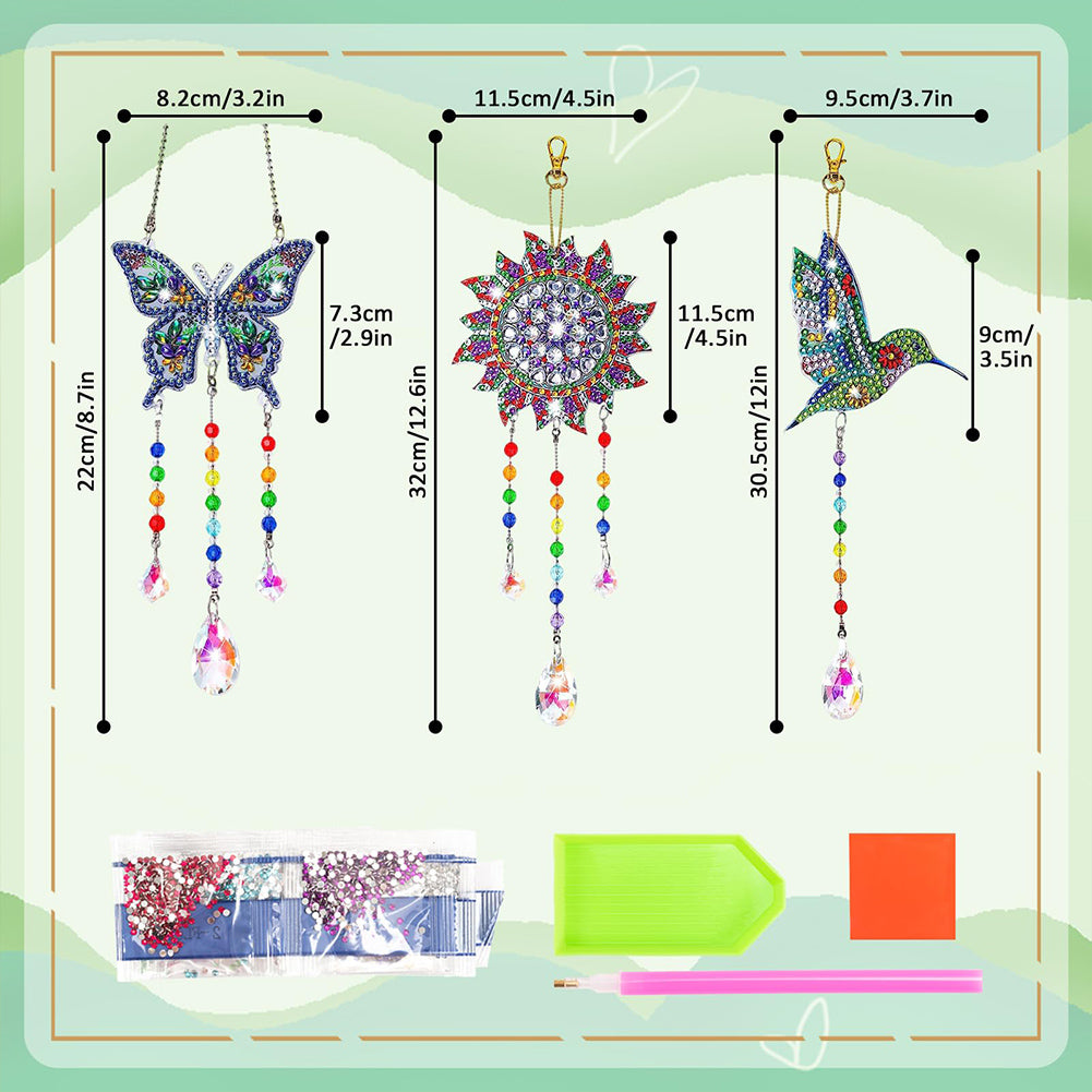 3PCS Suncatcher Double Sided Diamond Painting Art Pendant (Datura Butterfly)