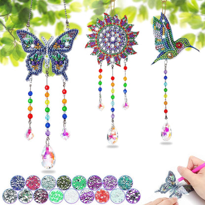 3PCS Suncatcher Double Sided Diamond Painting Art Pendant (Datura Butterfly)