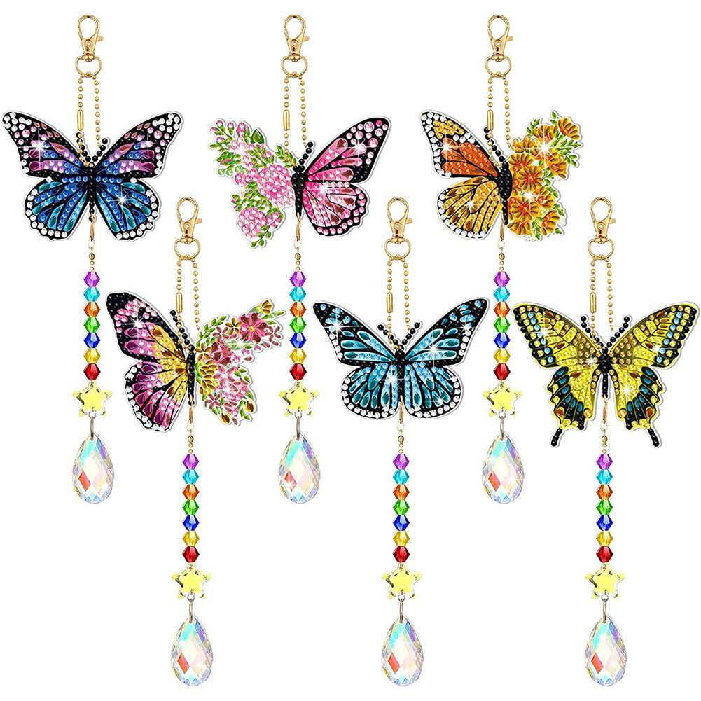 6PCS Suncatcher Double Sided Diamond Painting Art Pendant (Flower Butterfly)