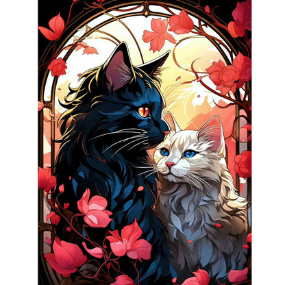 Romantic Cat Couple - Full Round Drill Diamond Painting 30*40CM