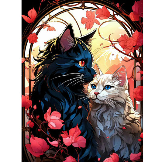 Romantic Cat Couple - Full Round Drill Diamond Painting 30*40CM