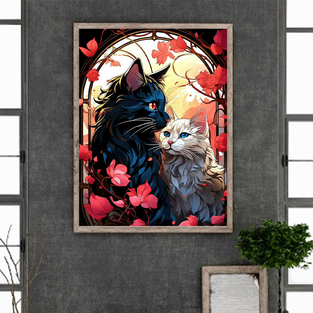 Romantic Cat Couple - Full Round Drill Diamond Painting 30*40CM