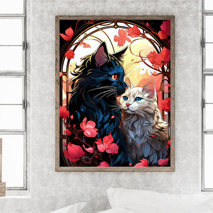 Romantic Cat Couple - Full Round Drill Diamond Painting 30*40CM