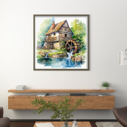 House Water Wheel - 11CT Stamped Cross Stitch 40*40CM