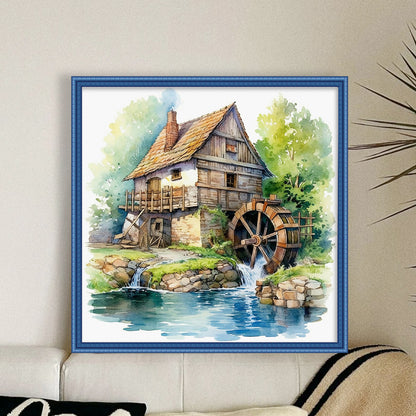 House Water Wheel - 11CT Stamped Cross Stitch 40*40CM