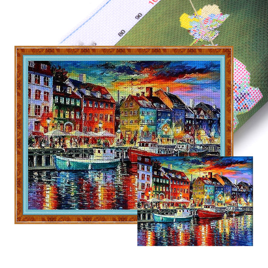 Copenhagen Waterfront - 11CT Stamped Cross Stitch 50*40CM