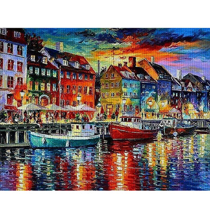 Copenhagen Waterfront - 11CT Stamped Cross Stitch 50*40CM