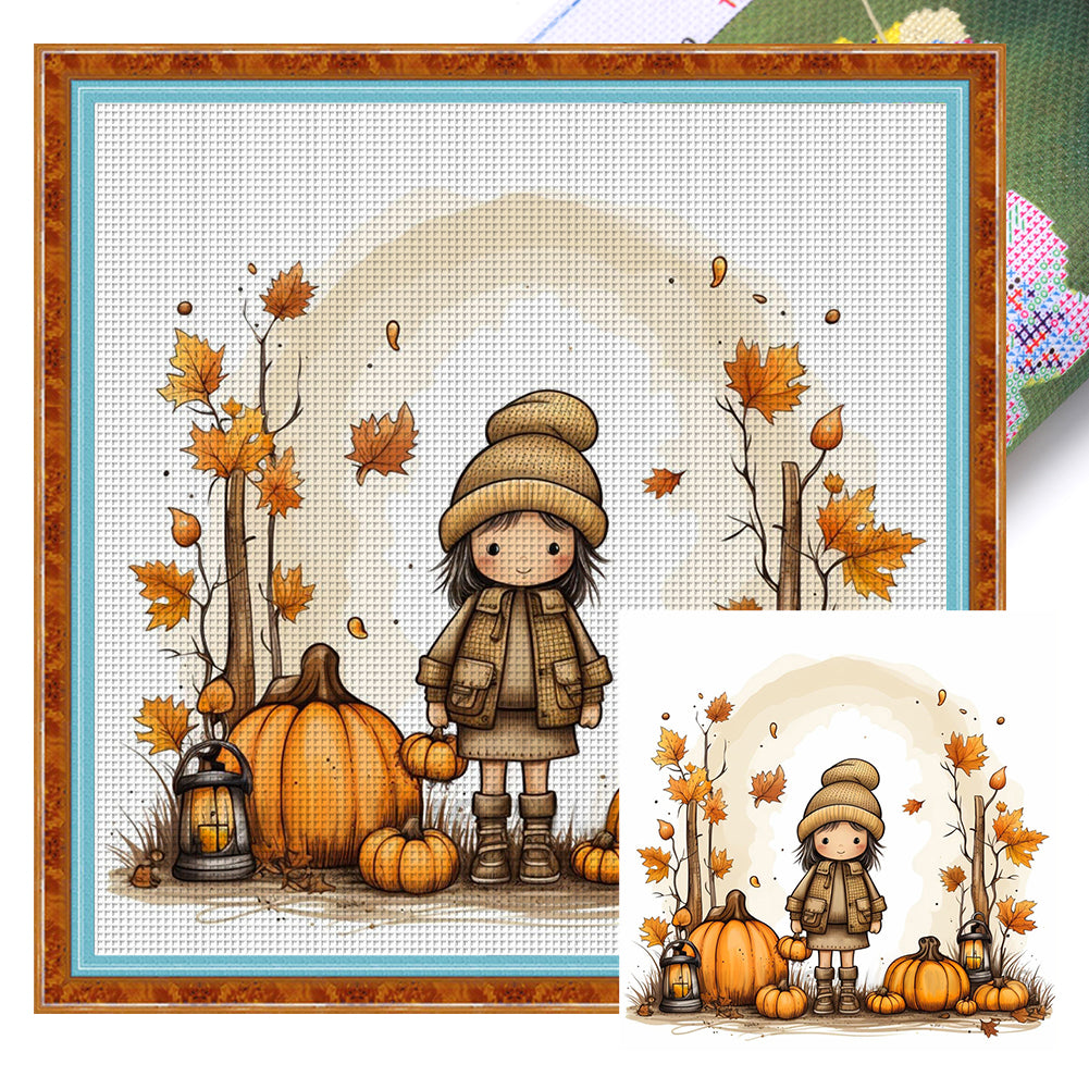 Little Girl In Autumn - 11CT Stamped Cross Stitch 50*50CM