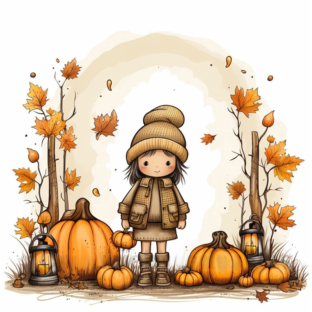 Little Girl In Autumn - 11CT Stamped Cross Stitch 50*50CM