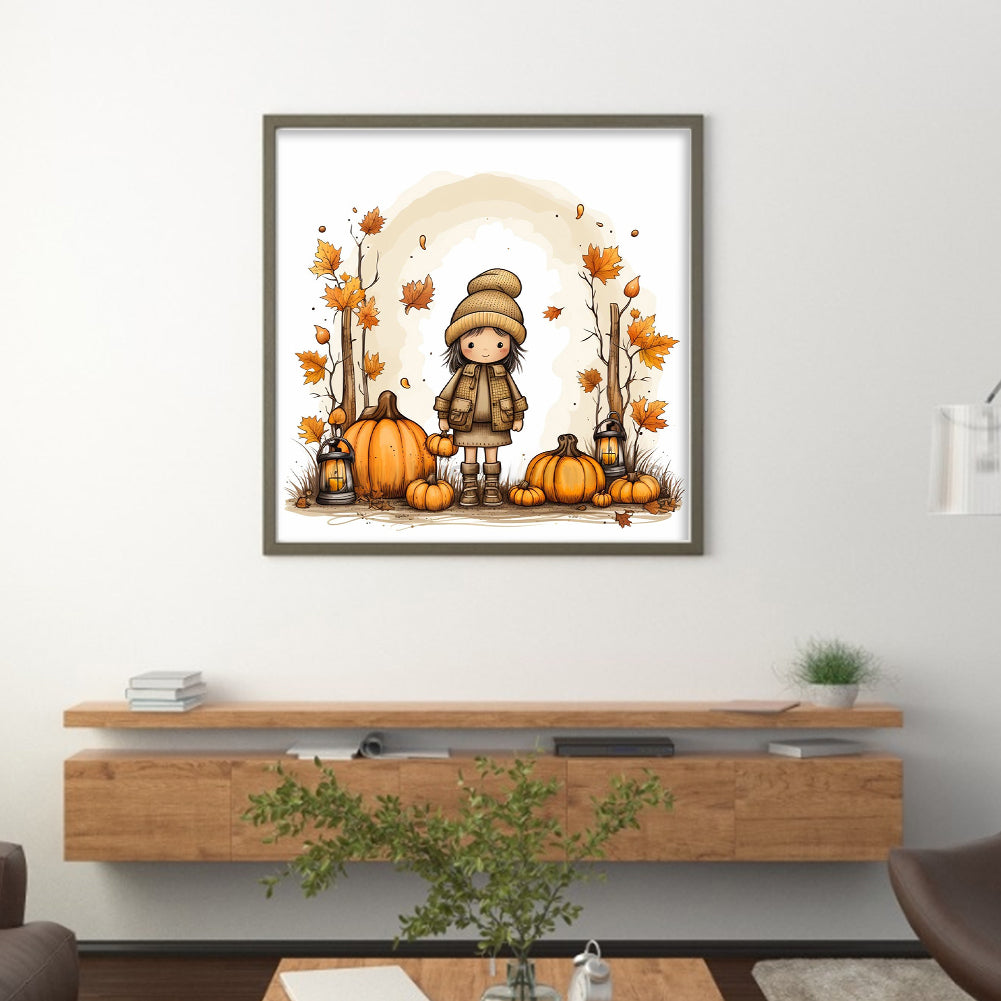 Little Girl In Autumn - 11CT Stamped Cross Stitch 50*50CM