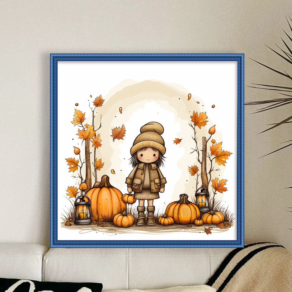 Little Girl In Autumn - 11CT Stamped Cross Stitch 50*50CM