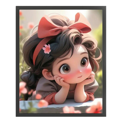 Little Girl Wearing Red Bow - 11CT Stamped Cross Stitch 40*50CM