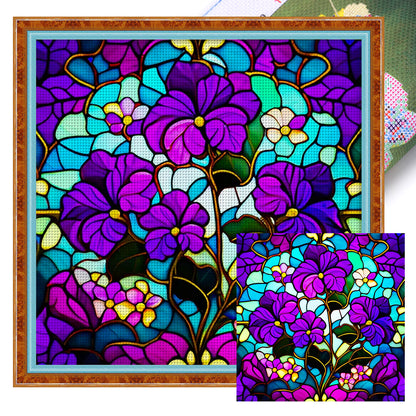 Glass Painting-Pansy - 11CT Stamped Cross Stitch 50*50CM