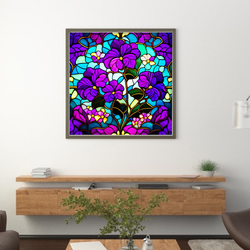 Glass Painting-Pansy - 11CT Stamped Cross Stitch 50*50CM