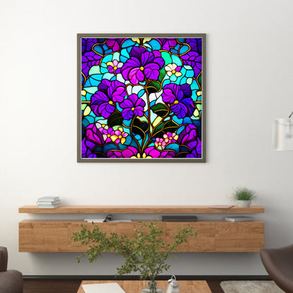 Glass Painting-Pansy - 11CT Stamped Cross Stitch 50*50CM
