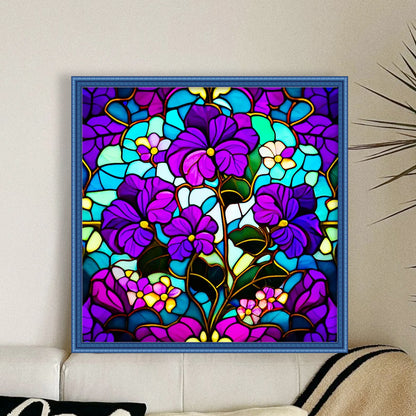 Glass Painting-Pansy - 11CT Stamped Cross Stitch 50*50CM