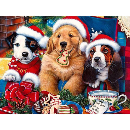 Christmas Three Dogs - Full Round Drill Diamond Painting 40*30CM