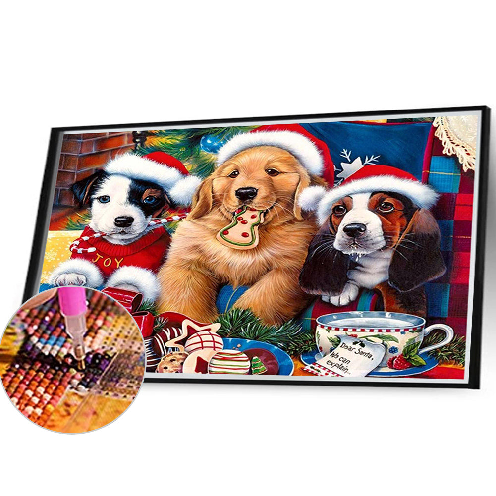 Christmas Three Dogs - Full Round Drill Diamond Painting 40*30CM