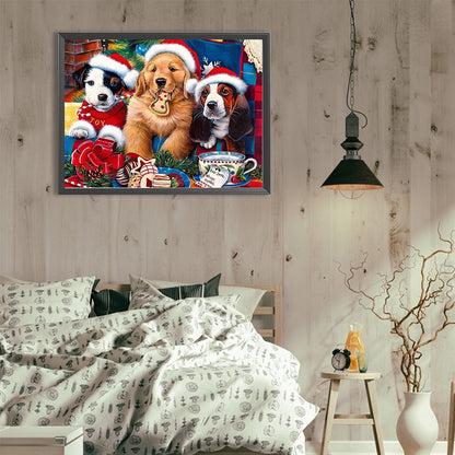 Christmas Three Dogs - Full Round Drill Diamond Painting 40*30CM