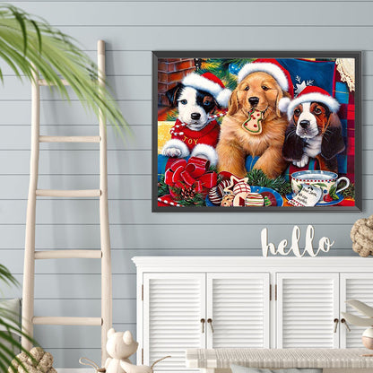 Christmas Three Dogs - Full Round Drill Diamond Painting 40*30CM