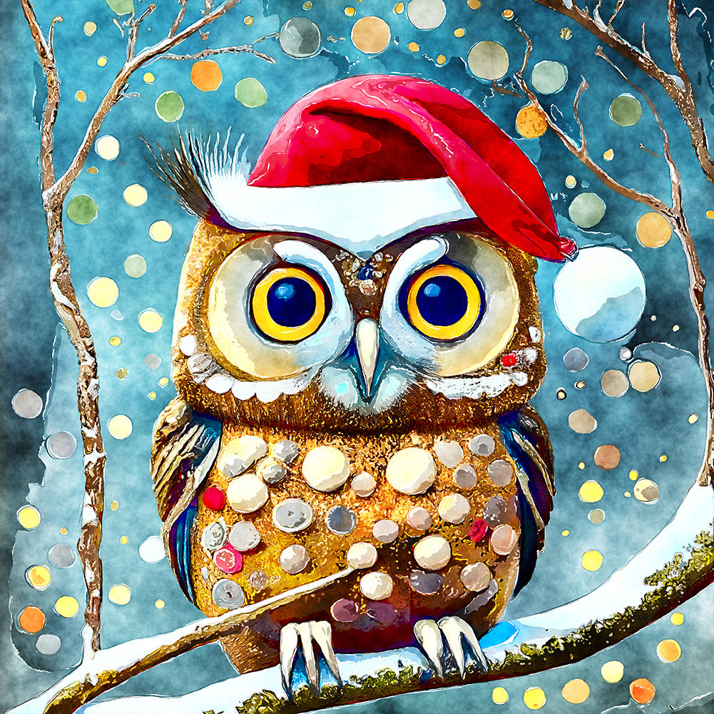 Christmas Owl - Full Round Drill Diamond Painting 30*30CM