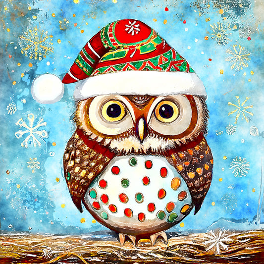 Christmas Owl - Full Round Drill Diamond Painting 30*30CM