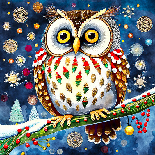 Christmas Owl - Full Round Drill Diamond Painting 30*30CM