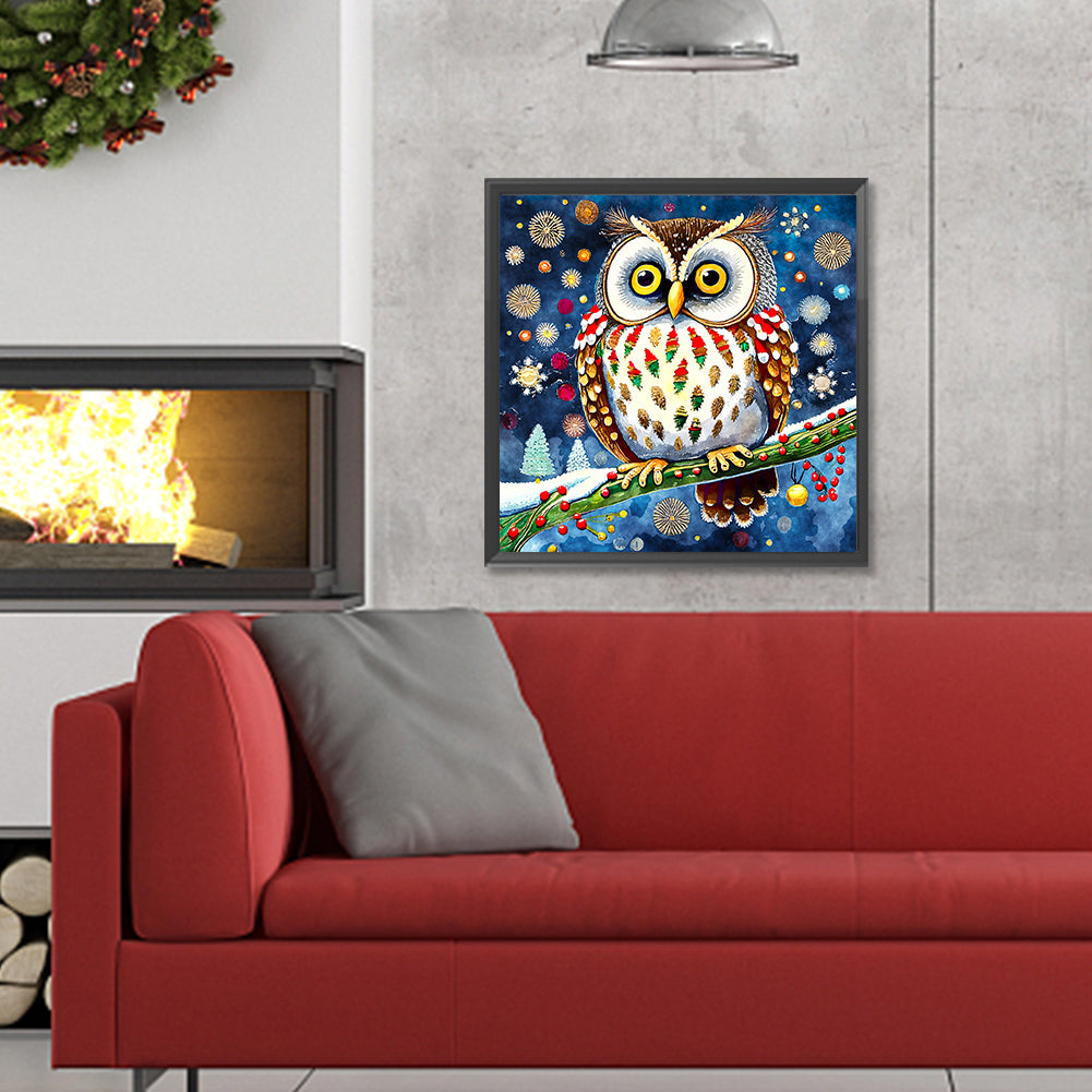 Christmas Owl - Full Round Drill Diamond Painting 30*30CM