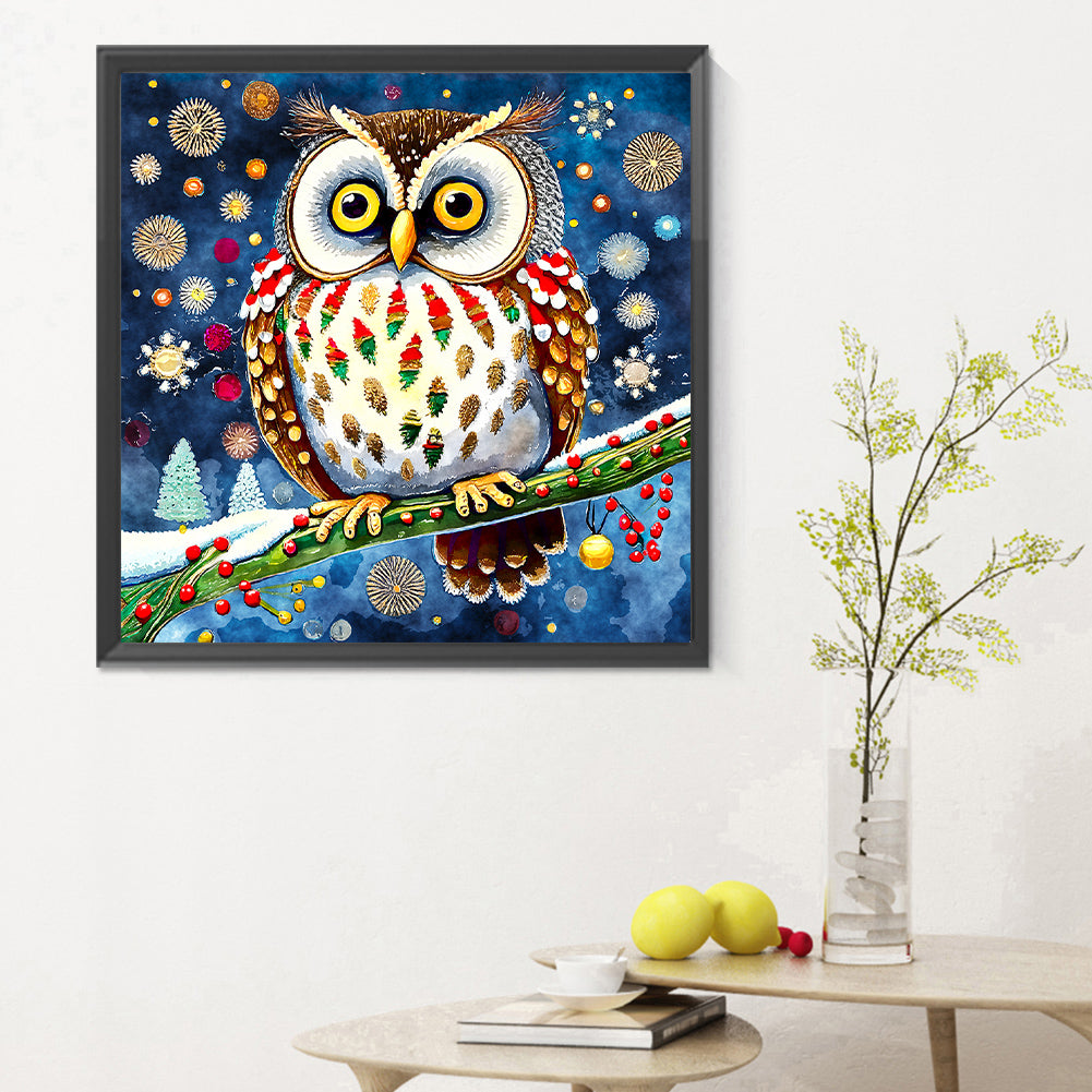 Christmas Owl - Full Round Drill Diamond Painting 30*30CM