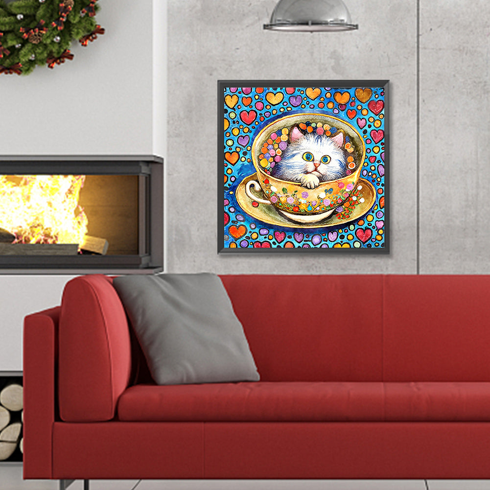 Cat In Teacup - Full Round Drill Diamond Painting 30*30CM