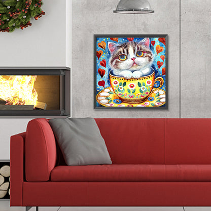 Cat In Teacup - Full Round Drill Diamond Painting 30*30CM