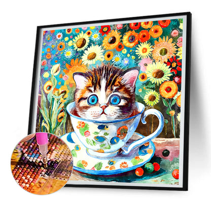 Cat In Teacup - Full Round Drill Diamond Painting 30*30CM