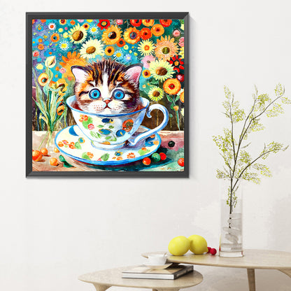 Cat In Teacup - Full Round Drill Diamond Painting 30*30CM