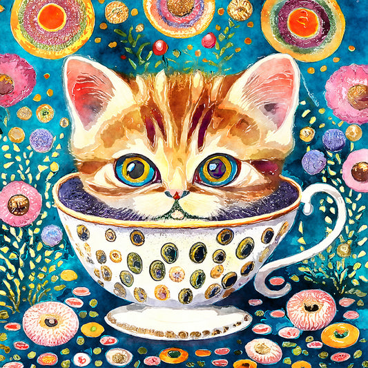 Cat In Teacup - Full Round Drill Diamond Painting 30*30CM