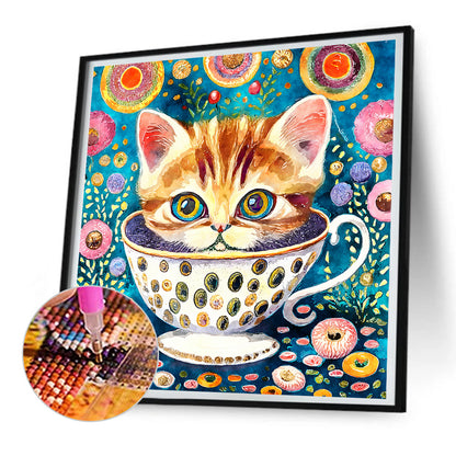 Cat In Teacup - Full Round Drill Diamond Painting 30*30CM