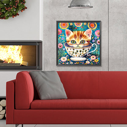 Cat In Teacup - Full Round Drill Diamond Painting 30*30CM